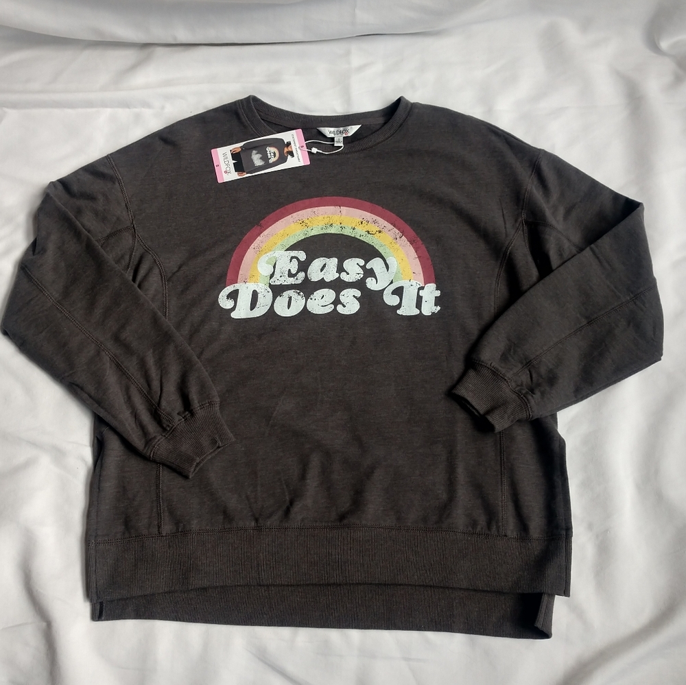 Wildfox Easy Does It Rainbow Pride Gray Distressed Crewneck Sweatshirt Small